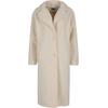 Winterjacke URBAN CLASSICS "Urban Classics Ladies Teddy Long Coat", Damen, Gr. M, beige (sandweiß), 100% Polyester, unifarben, casual, normal, amerikanischer Ausschnitt, Langarm, Jacken
