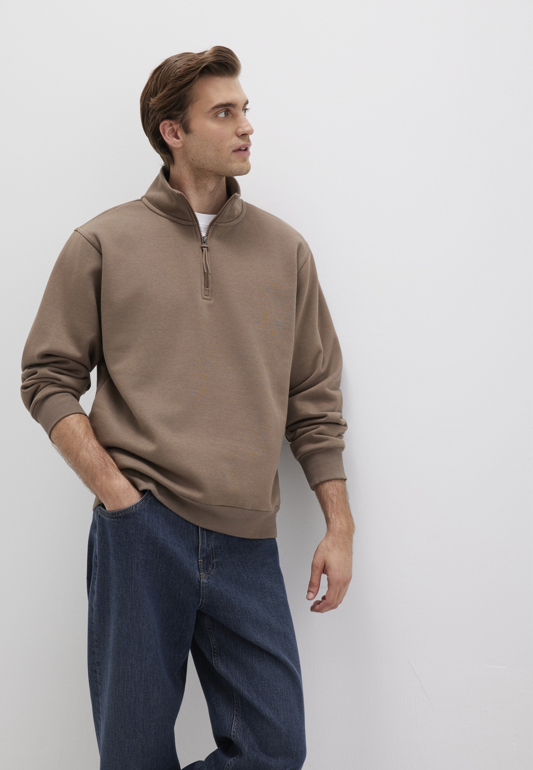 Troyer MAVI "HALF ZIP SWEATSHIRT", Herren, Gr. L, shitake, Stoff, 60% Baumwolle, 40% Polyester, unifarben, normal normal, Pullover, Zip Up Sweatshirt Image