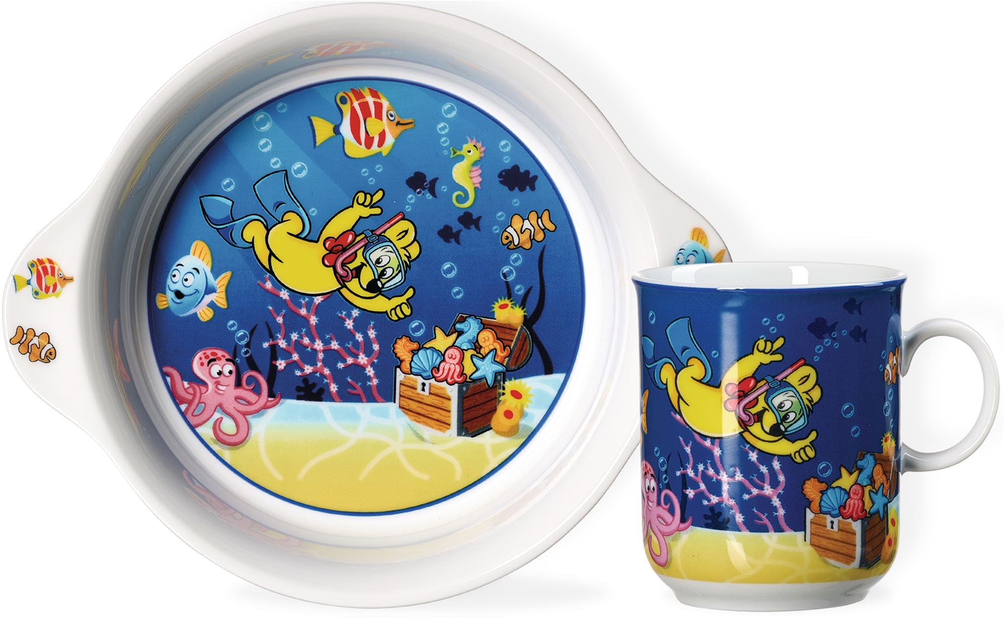 Kindergeschirr-Set RITZENHOFF & BREKER "HARIBO Seaworld, 2-teilig", blau, 2 Stk., Porzellan, Geschirr-Sets, spülmaschinenfest Image