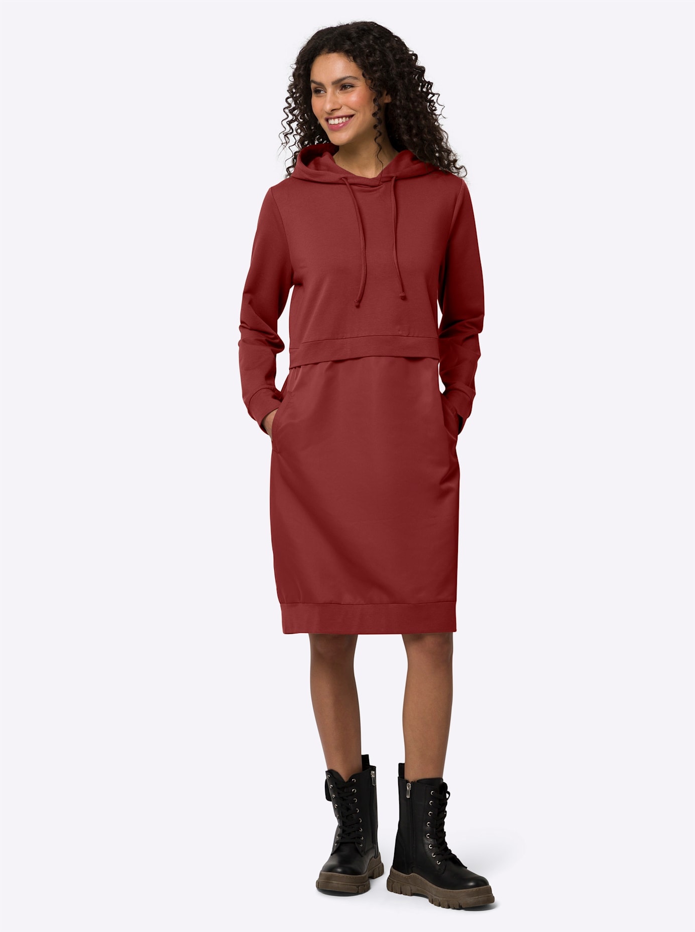 Shirtkleid HEINE "Shirtkleid", Damen, Gr. 48, Normalgrößen, rot (dunkelrot), 95% Baumwolle, 5% Elasthan, Besatz:100% Polyester, unifarben, kurz, Kleider, Topseller Image