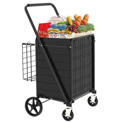 Foldable Shopping Cart with Double Basket - Large Grocery Cart on 360° Wheels, Foldable Utility Cart with Removable Bag - N/A