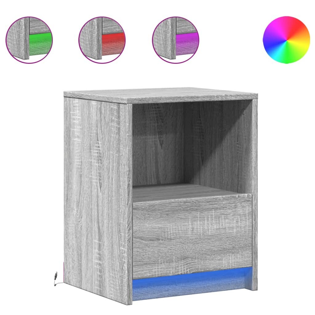 vidaXL Nachttische mit LED-Leuchten 2 Stk. Grau Sonoma Holzwerkstoff Image