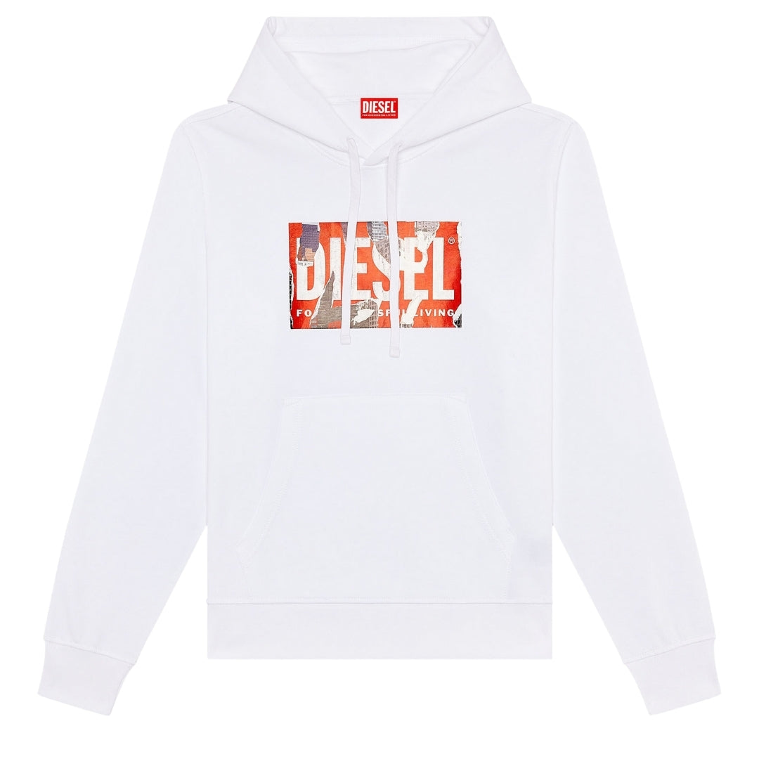 Weißer Kapuzenpullover mit zerrissenem Logo von Diesel Image