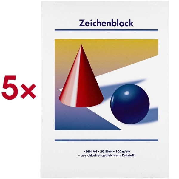 OTTO Office Zeichenblöcke Kugel und Kegel A4 100 g/m² 5 Stück weiß Image