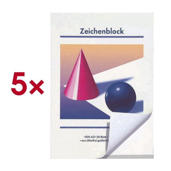 OTTO Office Zeichenblöcke Kugel und Kegel A3 100 g/m² 5 Stück weiß Image