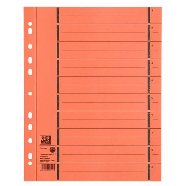 Oxford Trennblätter 1-10 DIN A4 Kraftkarton 100 Stück orange, 24x30 cm Image