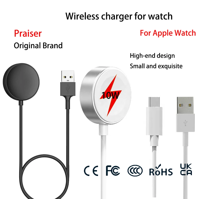 White Black Portable Magnetic Wireless Charger Charging Dock Station Type c USB Cable for Apple Watch 10 9 8 7 6 SE