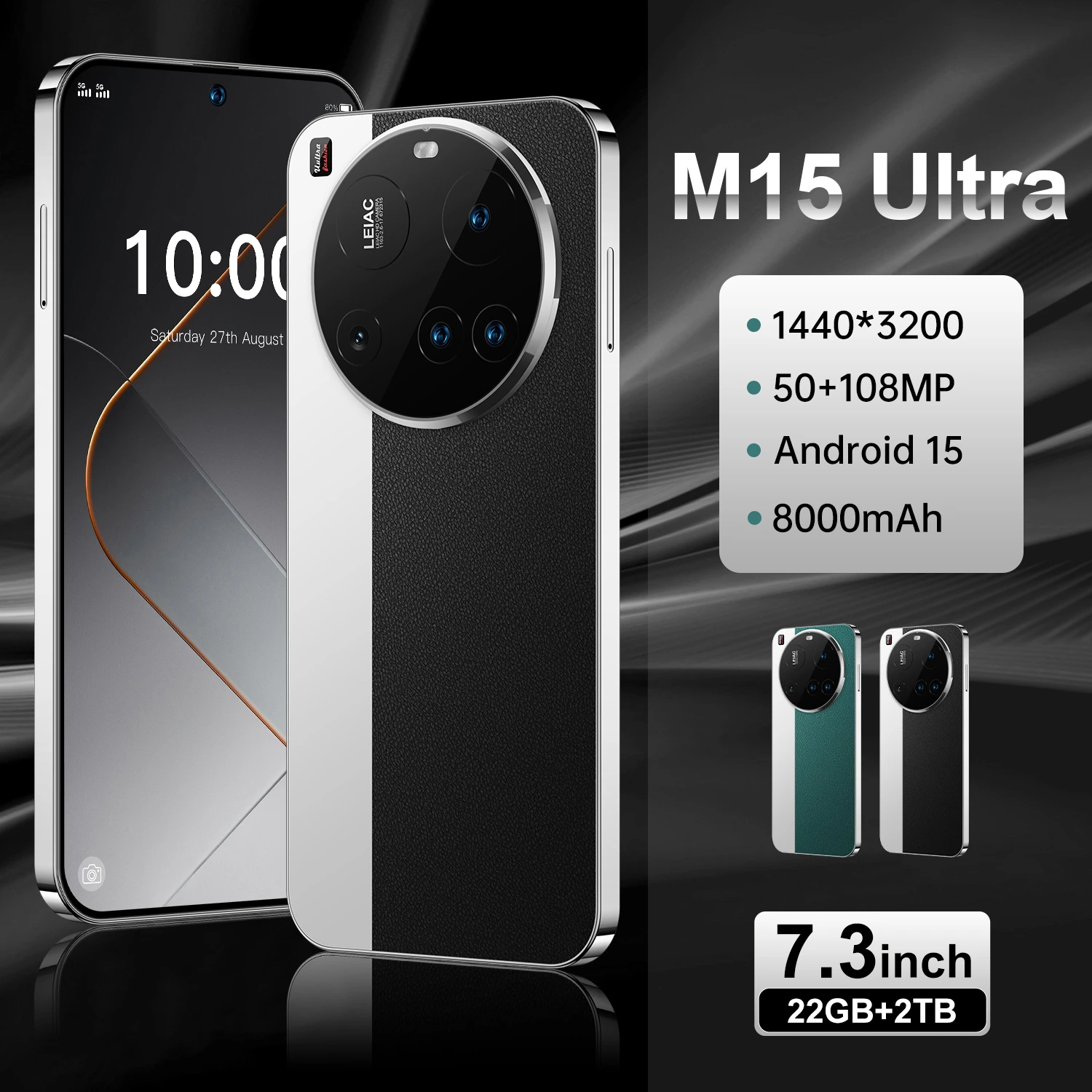 Brand New M15 Ultra Smartphone 7.3inch HD 22GB+2TB Cell Phone 50+108MP Android14 Dual SIM 5G Mobile Phones 8000mAh Unlocked
