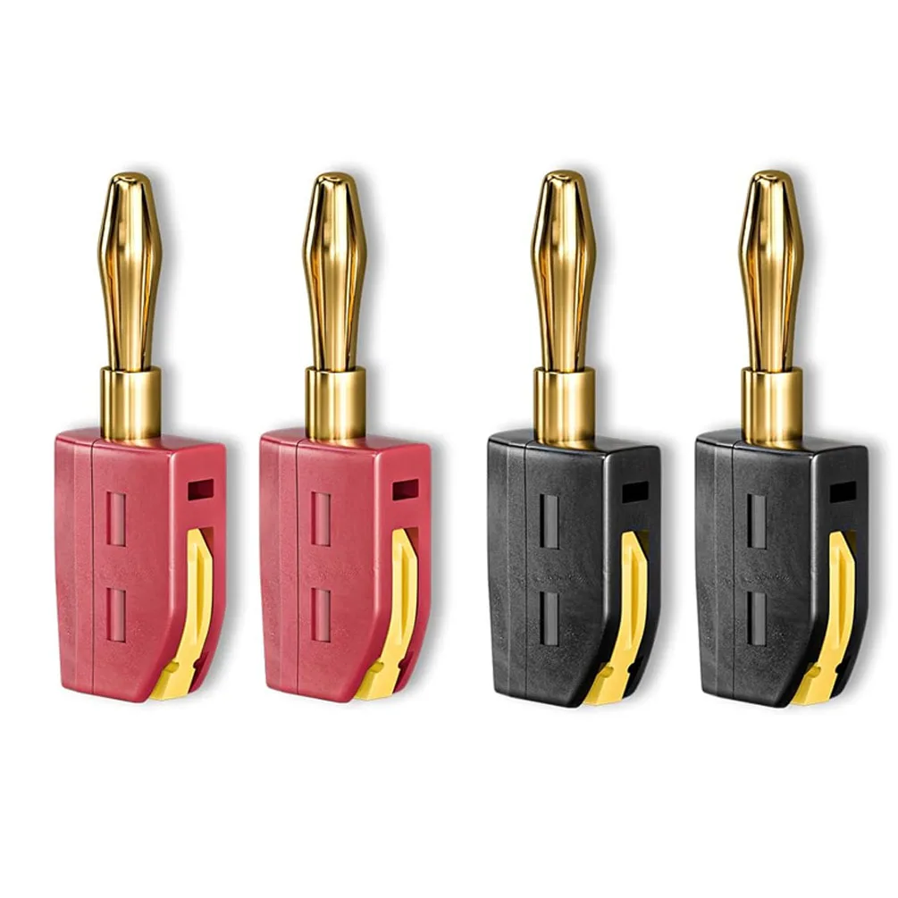 4 Stück Premium 4 mm vergoldete Bananenstecker – 32 A Hochstrom-Schnellanschluss für Audio-Lautsprecher und Verstärker – rotes und schwarzes Paar Image