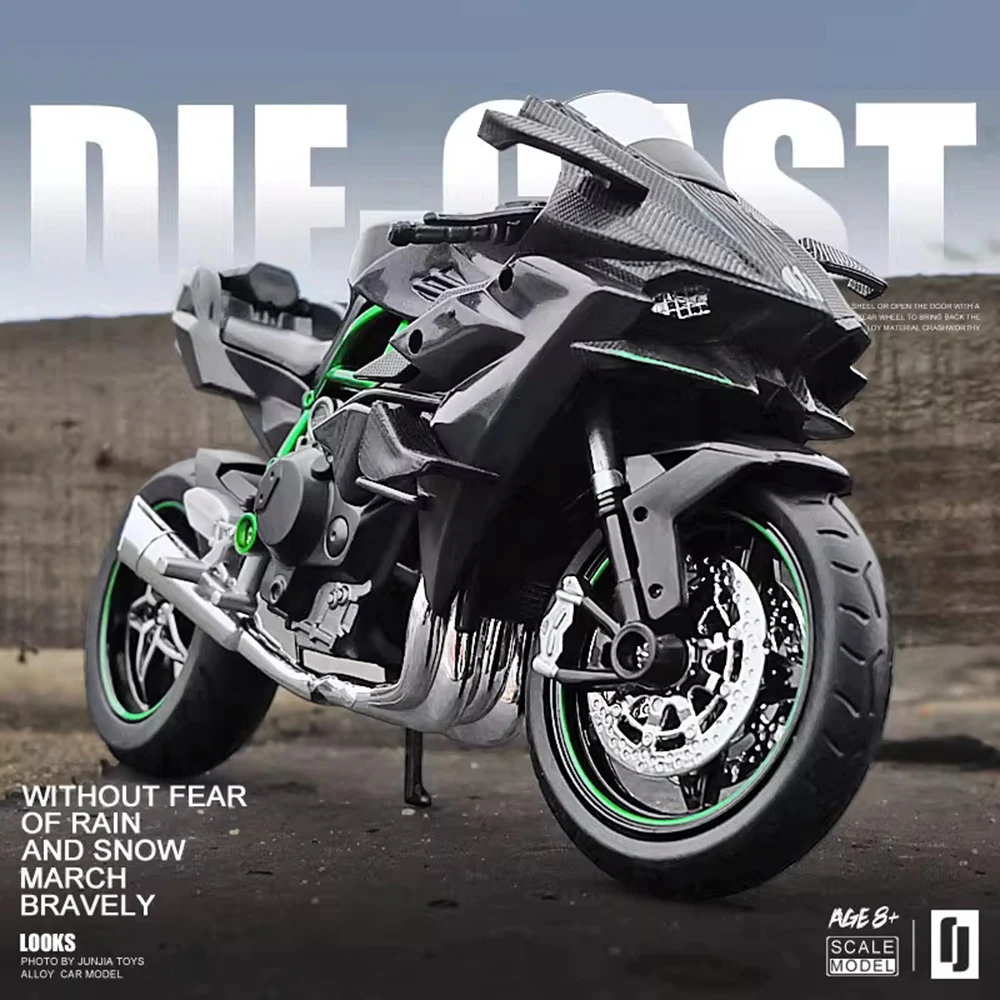 1:12 Kawasaki Ninja H2R ZX-6R Motorräder Modelle Legierung Diecast Spielzeug Autos Vorderrad Lenkung Gummi Reifen Fahrzeuge Sammeln Geschenke Image