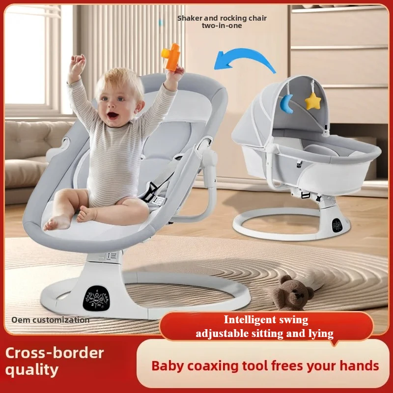 2-in-1 elektrische Babyschaukeln, Schaukelwiege für Kleinkinder bis Kleinkinder, Wiege mit Fernbedienung, Bluetooth-Musik für Neugeborene Image