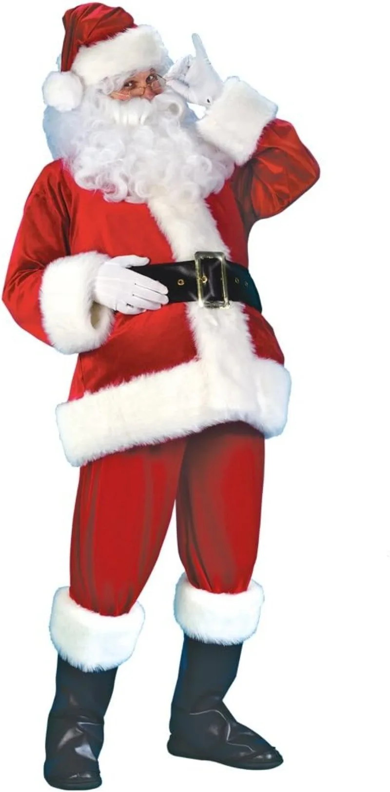 Weihnachtskostüm für Erwachsene, Weihnachtsmann, luxuriöses langes Plüsch-Samt-Set, 8-teilig, inklusive Perücke Image