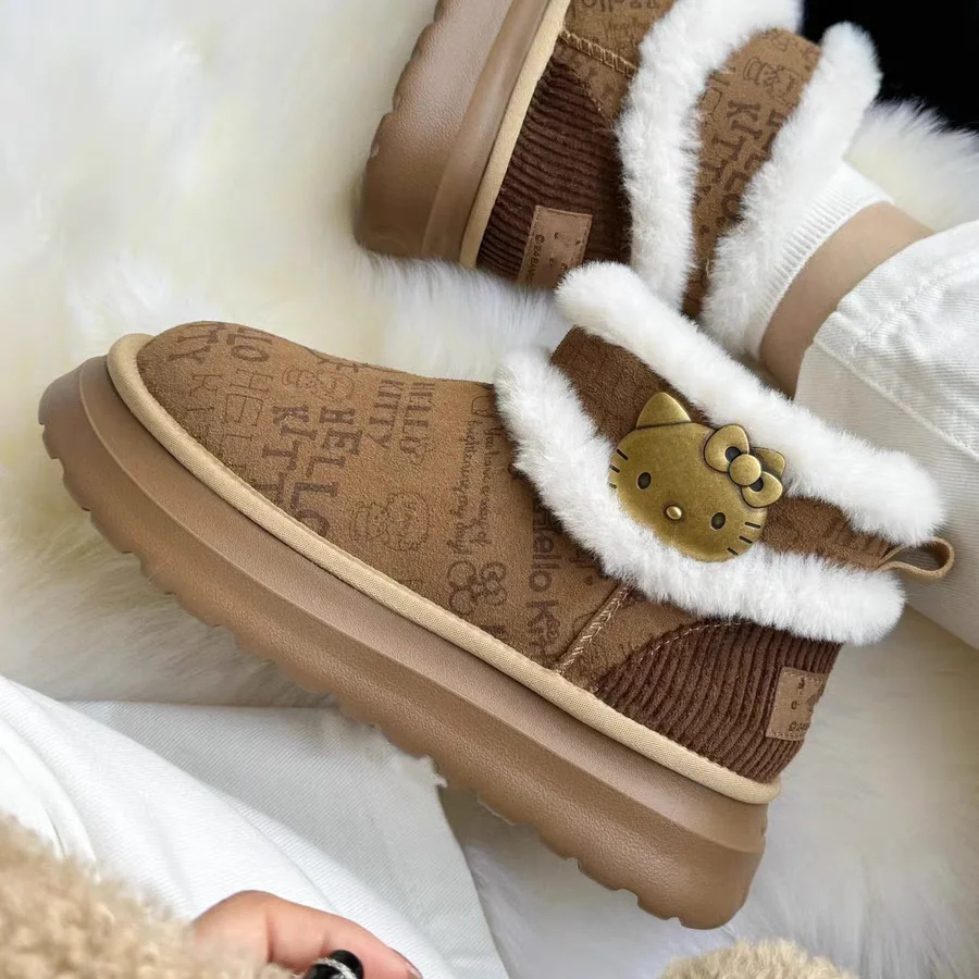 Sanrio Hello Kitty Schneestiefel Kawaii Cartoon Damen Winter Baumwollschuhe Niedliche Anime Outdoor Warme rutschfeste flache Schneestiefel Geschenk