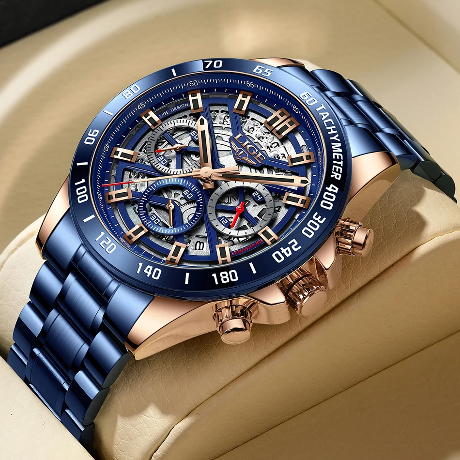 LIGE Mode Quarz Mann Uhr Top Marke Luxus Edelstahl Uhren für Männer Stahl Casual Sport Wasserdichte Chronograph Uhren Image