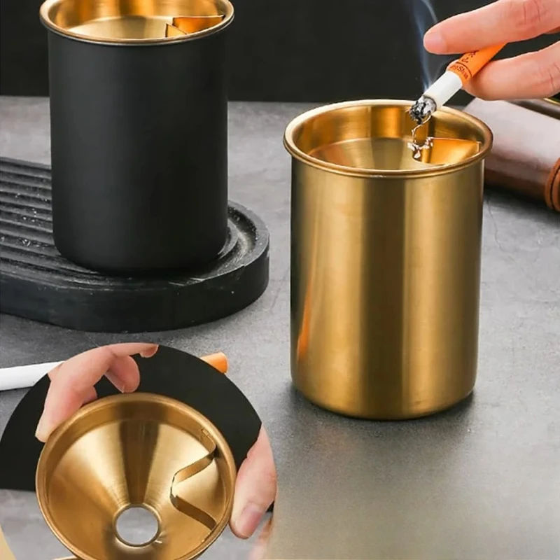 Aschenbecher, Edelstahl-Aschenbecher mit Deckel, rund, winddicht, Edelstahl, rauchfrei, Zigarren-Aschenbecher, Terrasse, Innenbereich, 1 Stück