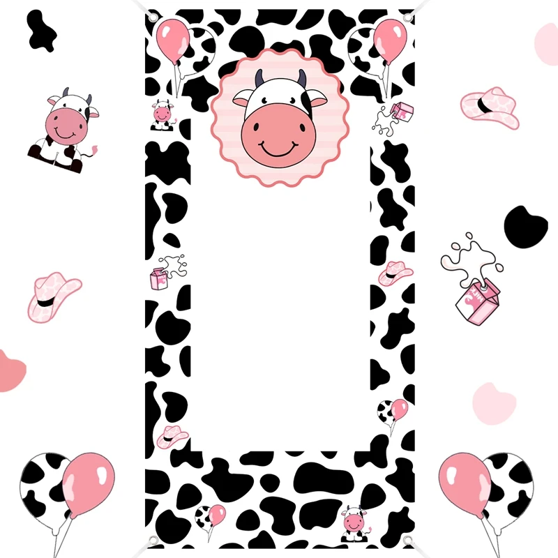 Niedlicher Kuh-Thema, Fotokabinen-Hintergrund, alles Gute zum Geburtstag, Dekoration, Bauernhof, Kuh, Geburtstag, Dekoration, Babyparty, Hochzeit, Partyzubehör Image