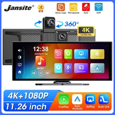 11,26 zoll Auto Intelligente Bildschirm 4K Dash Cam Drahtlose Carplay Android Auto Dual Objektiv Recorder Dashboard Auto DVR BT FM AUX GPS