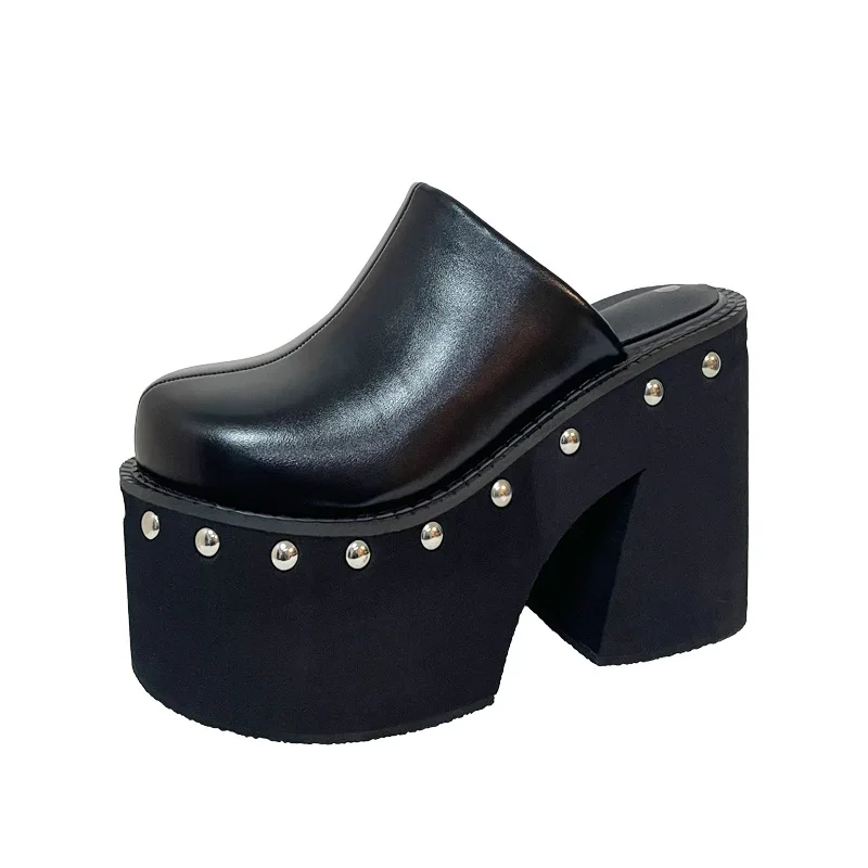 11 cm pelle PU moda donna tacchi alti pompe piattaforma zeppa estate nero rotondo grande punta sandali da donna pantofole di grandi dimensioni scarpe