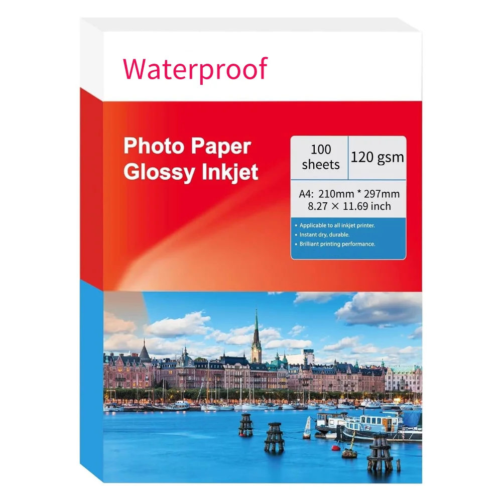 100 Blatt einseitiges, glänzendes A4-Fotopapier, 8,3 x 11,7 Zoll, wasserfestes Fotopapier für Tintenstrahldrucker für Menü-Flyer-Druck