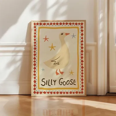A Frameless Silly Goose Print,Fashionable Wall Art,Apartment Poster Decoration Canvas Painting,Weird Wall,Cottage Core Decor