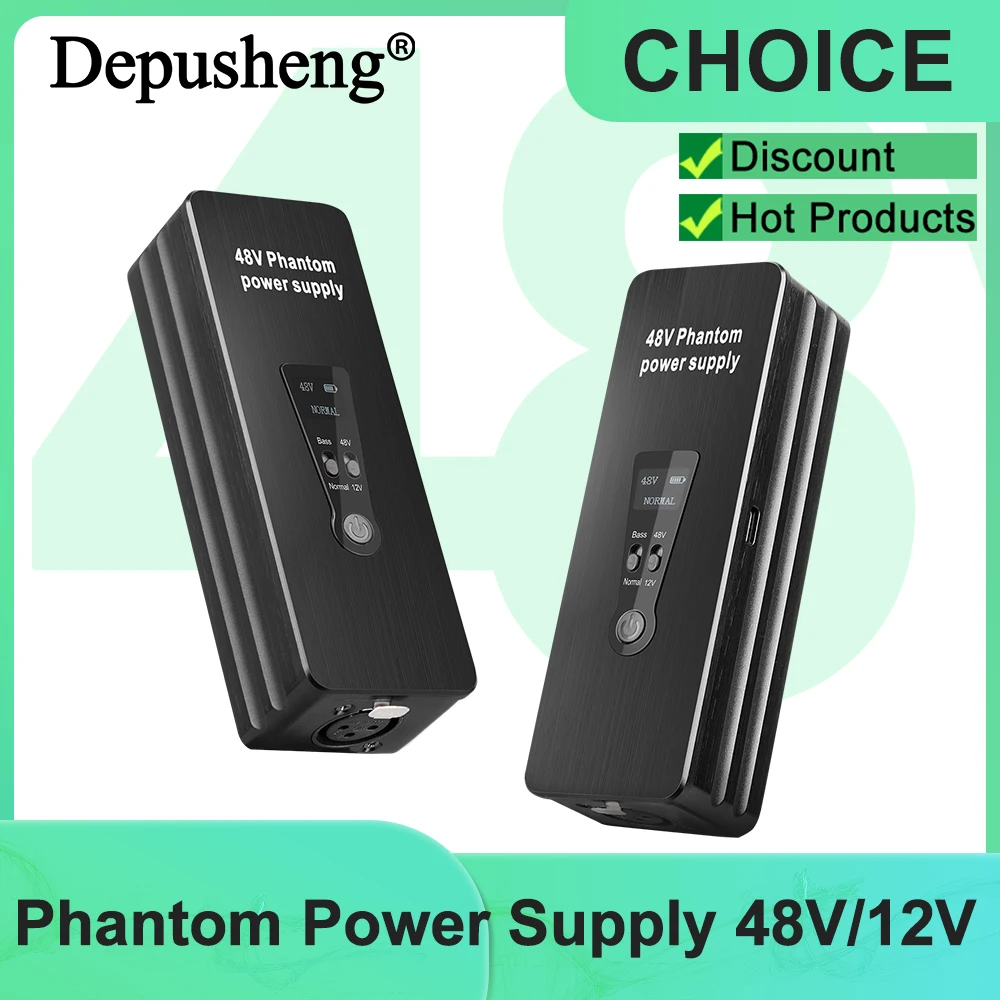 Depusheng Phantom Power Supply 48V/12V Switch Rechargeable Portable for Condenser/Shotgun Microphones Mic Preamp Record Studio