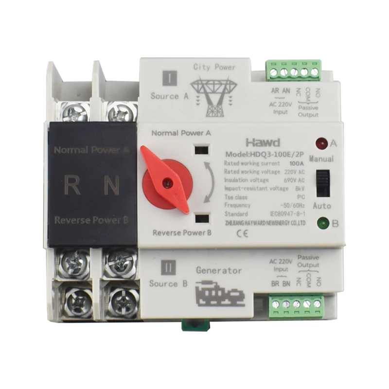 Einphasige DIN-Schiene 2P 125A AC 230V Mini ATS Dual Power Automatische Übertragung Elektrische Wahlschalter Unterbrechungsfreie Stromversorgung Image