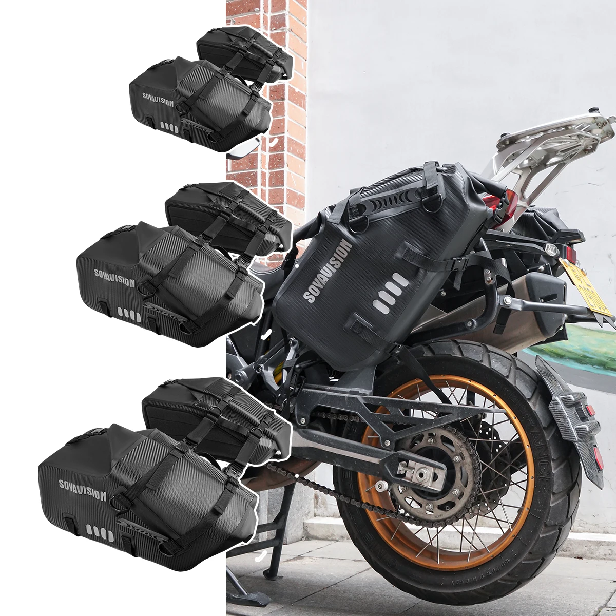 SOYAVISION 2 Stück Motorrad-Sattel-Seitentasche, 18 l/28 l/48 l, wasserdicht, universell, für Motorrad, Reiten, Gepäck, Aufbewahrung, Reisetasche Image