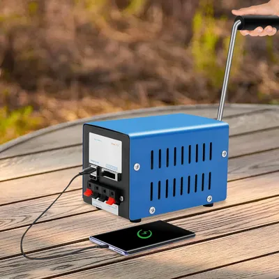 Blauer tragbarer 20-W-Generator, Handkurbelgenerator, manueller Kurbelgenerator, Notstromquelle für Feldausflüge, Camping