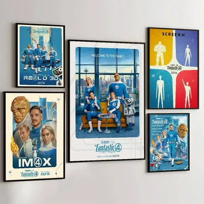 2025 The F-F-Fantastic F-Four Movie Movie Sticky Posters Retro Kraft Paper Sticker DIY Room Bar Cafe Aesthetic Art Wall Painting