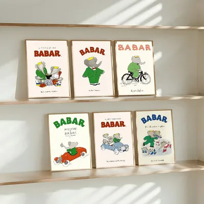 Babar Elephant Cartoon Good Quality Prints And Posters Vintage Room Home Bar Cafe Decor Aesthetic Art Wall Painting