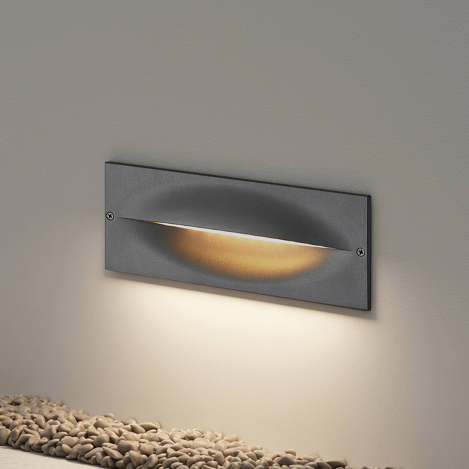 Lucande LED recessed wall light Zandro, 25 cm, anthracite, IP65 Zandro, Black, Aluminium, Modern, Outdoor Wall Light