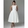 Robes de bal mi-longues en Satin, personnalisées, simples et élégantes, col rond, longueur thé, dos rond, ligne A, robes de soirée formelles
