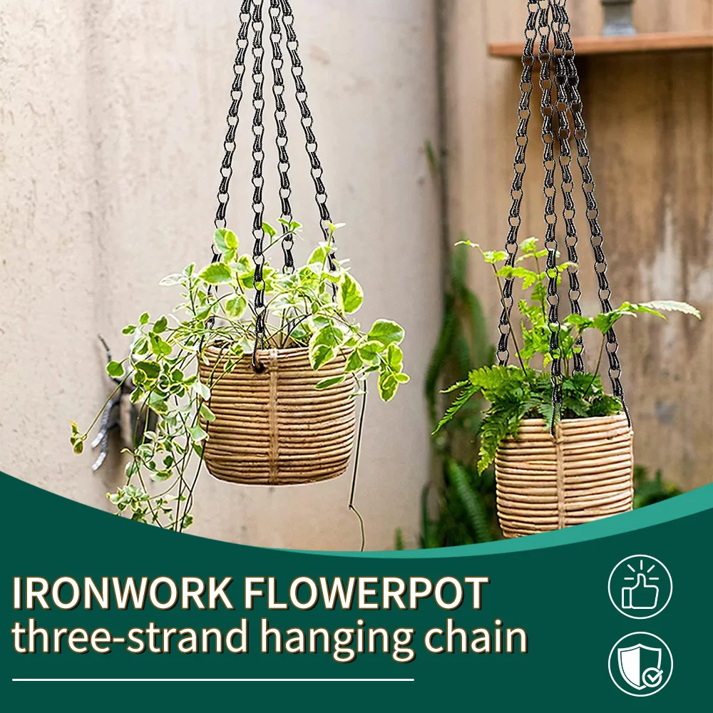 Schwarze Doppel-Achte-Ketten-Blumentopf-Hängekette, schwarze Eisenkette, hängende Topfkette, Blumenkorb-Haken, hängende Topfkette Image