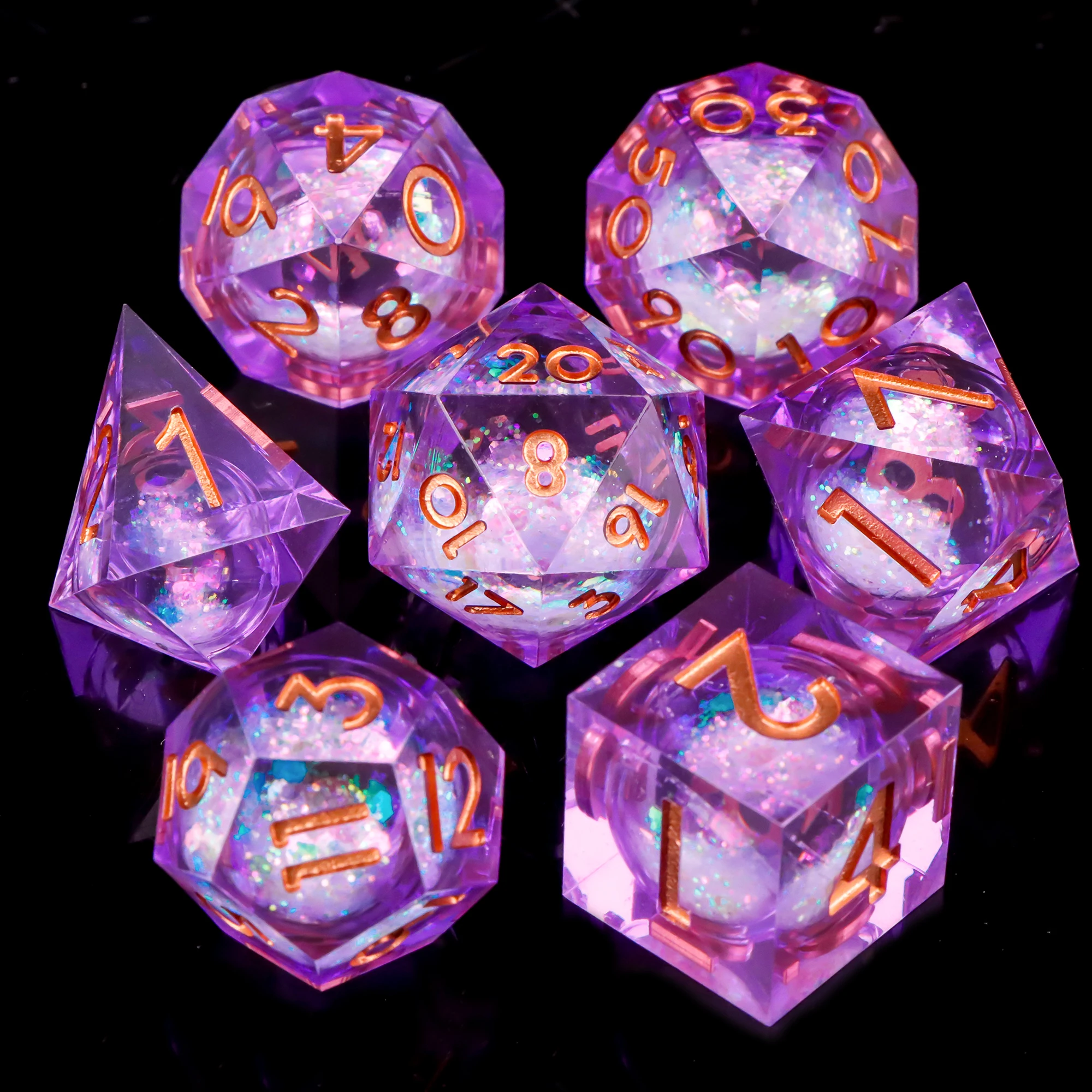 DnD Liquid Core Dice Set For Dungeons and Dragons Liquid Heart Dice D and D RPG Purple Dice Sharp Edge D&D Dice Gifts