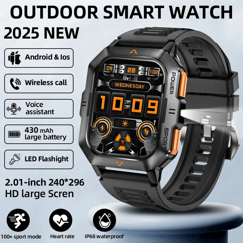 Neue Smart Watch 430 mAh Batterie 2,01 zoll HD Bildschirm Männer Uhr Outdoor Sport Fitness Wasserdichte Gesundheit AI Stimme fitness Smartwatch Image