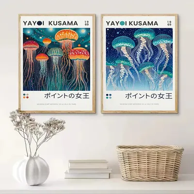 Yayoi Kusama Canvas Poster Jellyfish Art,Inspiaration Kusama,Abstract Wall Art,Japanese Print,Psychedelic Dots,Colorful Decor,