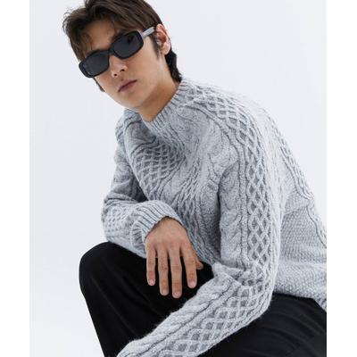 triplesens Two-tone mix cable knit_light gray