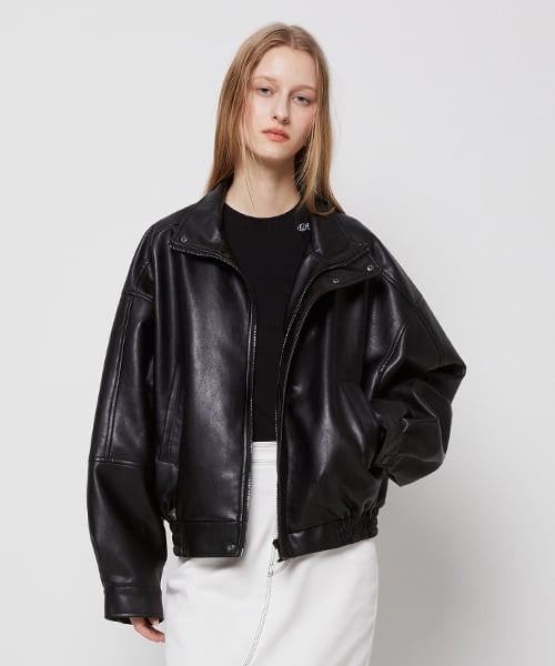 ladyvolume 9042 VEGAN LEATHER OVERSIZED JACKET_BLACK