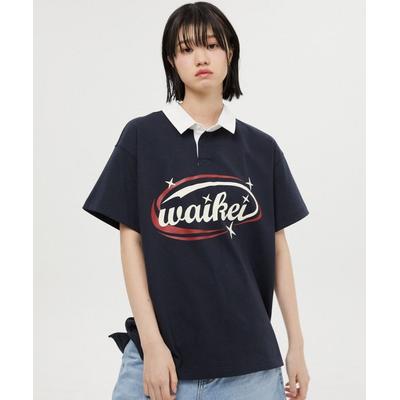 waikei Logo Rugby Collar Short Sleeve T-shirt Navy