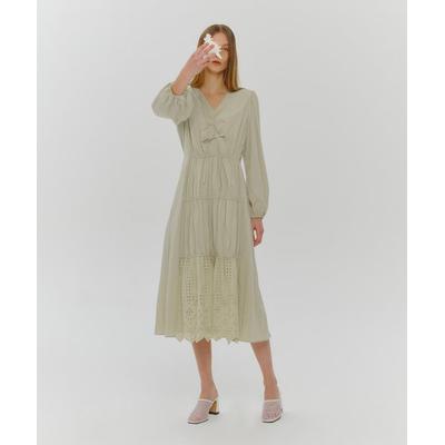 etmon Stair Shirring Punching Dress Light Green