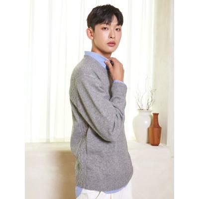 ayiholiccashmere Cashlike Round Cable Knit Melange Gray #5 COLOR