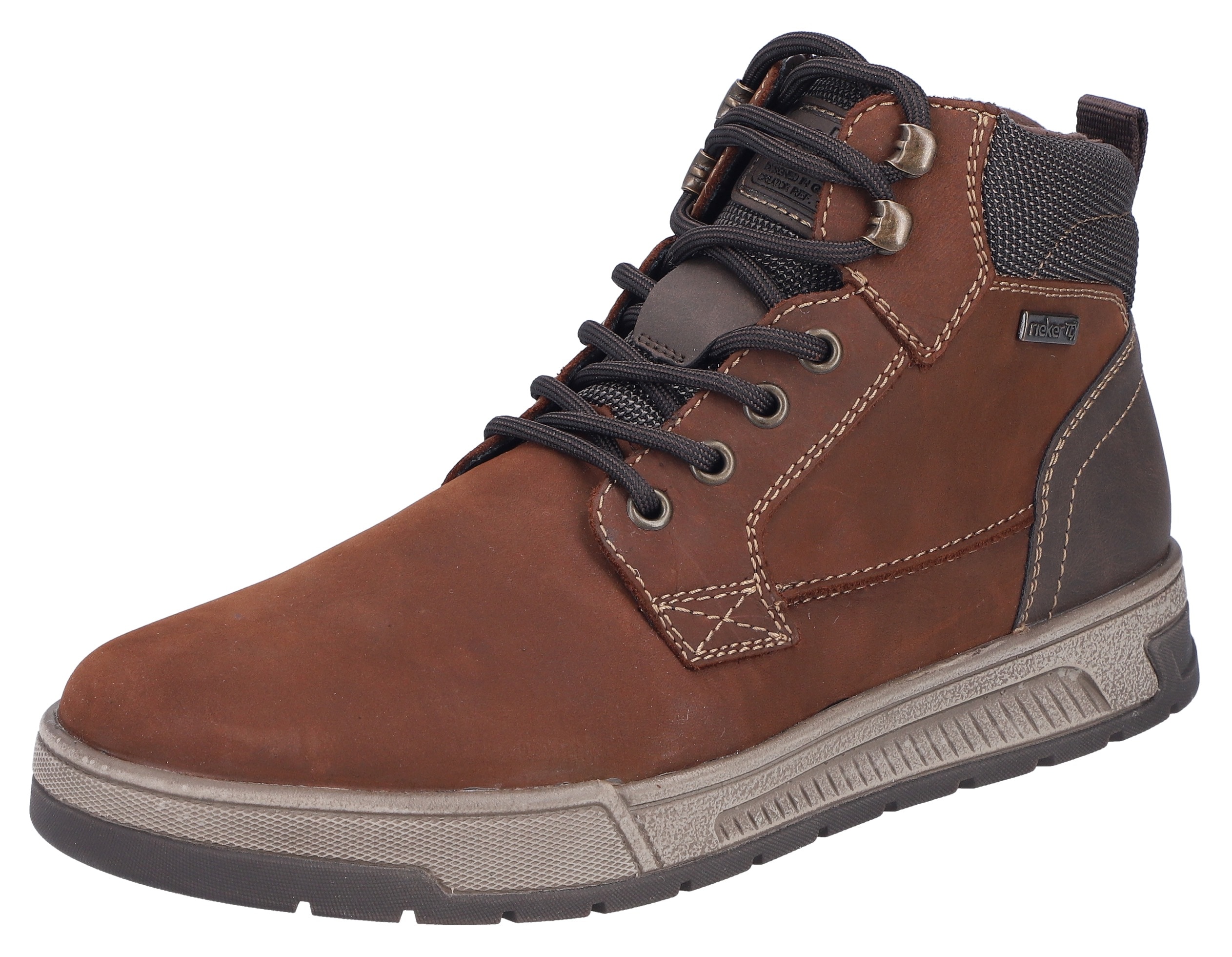 Winterboots RIEKER, Herren, Gr. 42, braun, grau, Nubukleder, Textil, Schuhe, Schnürboots, Stiefelette mit wasserabweisender riekerTEX-Membran
