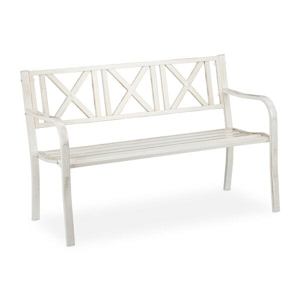 relaxdays Stahl-Gartenbank für 2 Personen weiß-gold, 121 cm Image