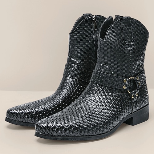 Schwarze Herrenstiefel mit Krokodilmuster – ausgefallenes und modisches Design, ideal für Rock-and-Roll-Events und zum Ausgehen Image