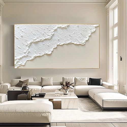 handgemaltes, minimalistisches Ozeangemälde auf Leinwand, 3D-Wandkunst mit Erdton, Meereswellen, Wandkunst, Wohnzimmergemälde, modische Raumdekoration, ohne Rahmen Image