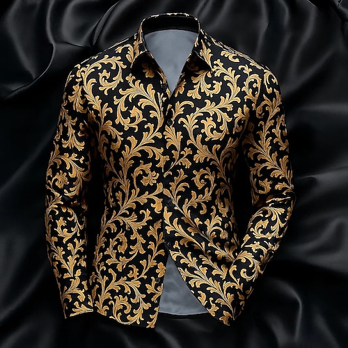 Herren Hemd Satinhemd Gestreiftes Hemd Freizeithemd Knopfhemd Paisley-Muster Formell Hochzeit Schwarz Wein Blau Grün Langarm Kragen Frühling Herbst Ganzjahres Bekleidung Image