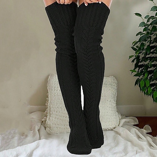 Damen Knielange Socken Strümpfe Outdoor Ferien Einfarbig Polyester Gestrickt Basic Lässig Elastisch Warm 1 Paar Image