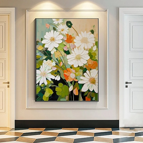 großes Blumenlandschafts-Ölgemälde auf Leinwand, handgemaltes Pastell-Blumengemälde, Frühlingsblumen-Landschaftsgemälde, großes Wandbild, Blumengemälde für Wohnzimmer, Büro, Wanddekoration Image