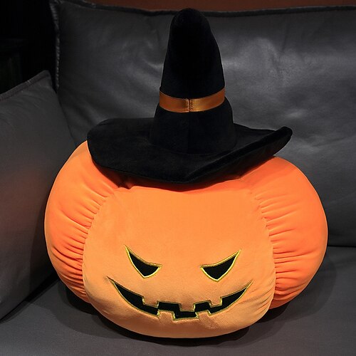 Halloween-Kürbis Plüschtier orange gestopfter Kürbis kuscheliges Plüschtier niedliches festliches Kürbiskissen weiches Spielzeug für Halloween-Dekorationen fügt festliche Atmosphäre hinzu Image