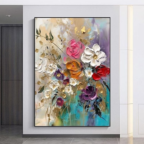 handgemachtes Ölgemälde auf Leinwand, Wandkunst, Dekoration, modern, abstrakt, 3D, dicke Ölblumen für die Inneneinrichtung, gerollt, rahmenlos, ungedehntes Gemälde Image